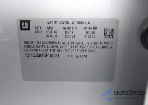 2016 Chevrolet Malibu Limited Lt z USA, uszkodzony, nr VIN 1G11C5SAXGF106681